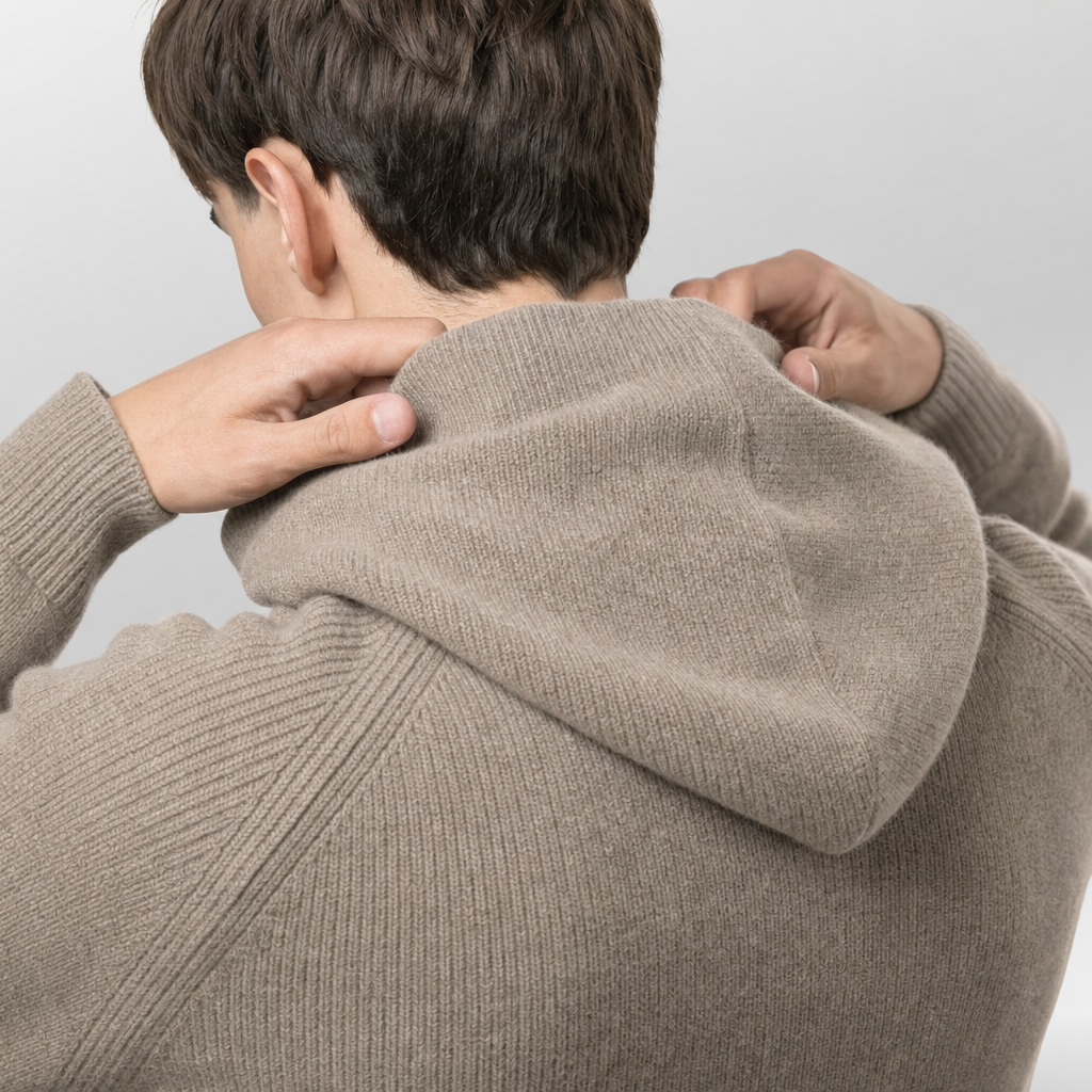 Knit Zip Hoodie Beige