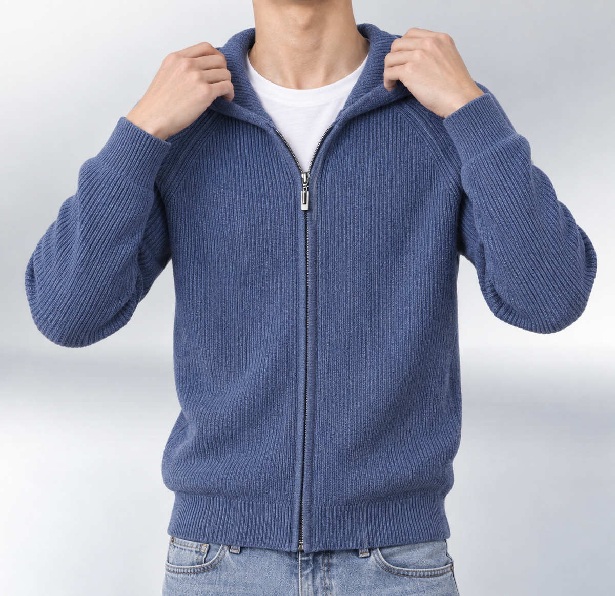 Knit Zip Hoodie Noble Blue