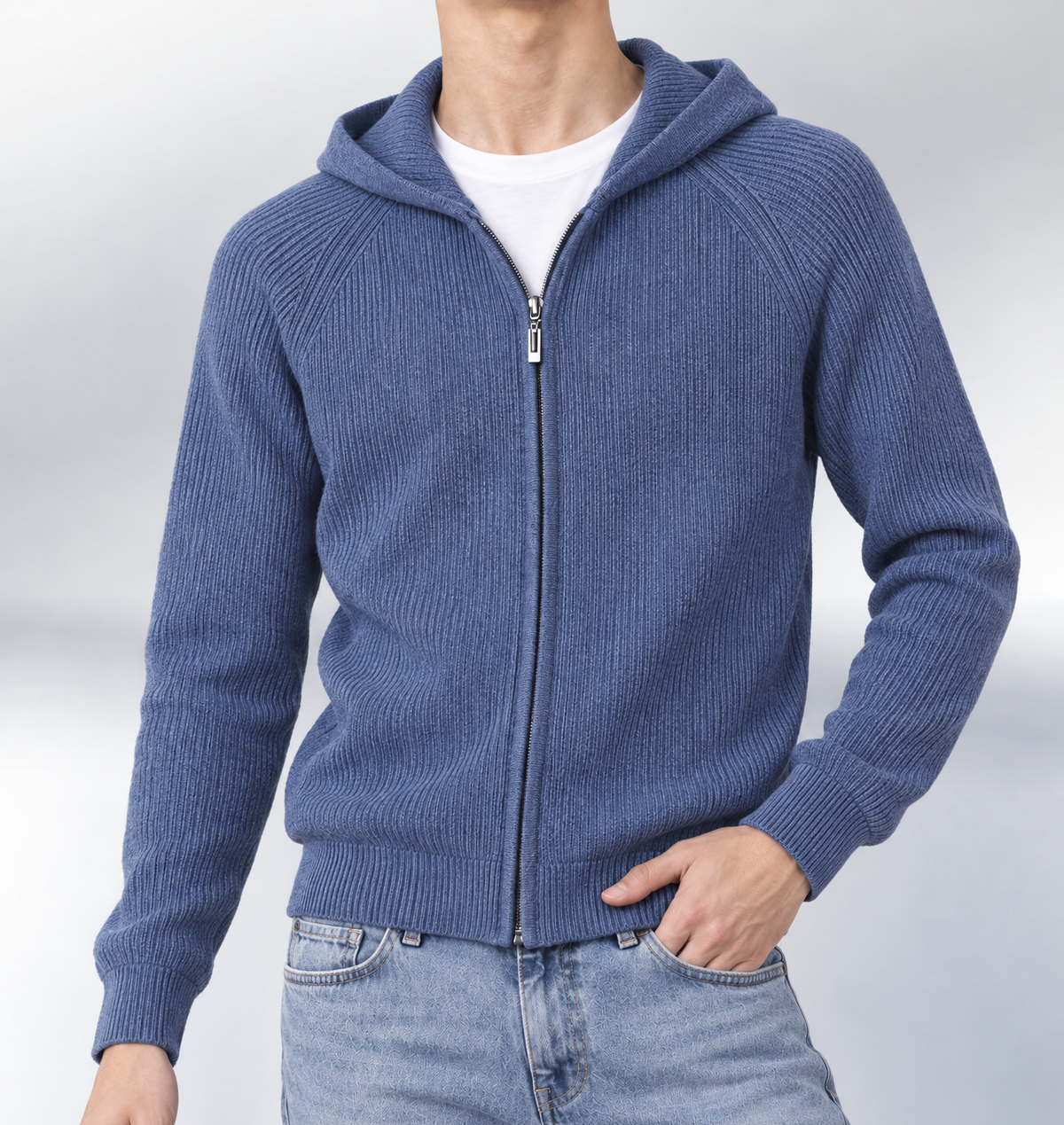 Knit Zip Hoodie Noble Blue