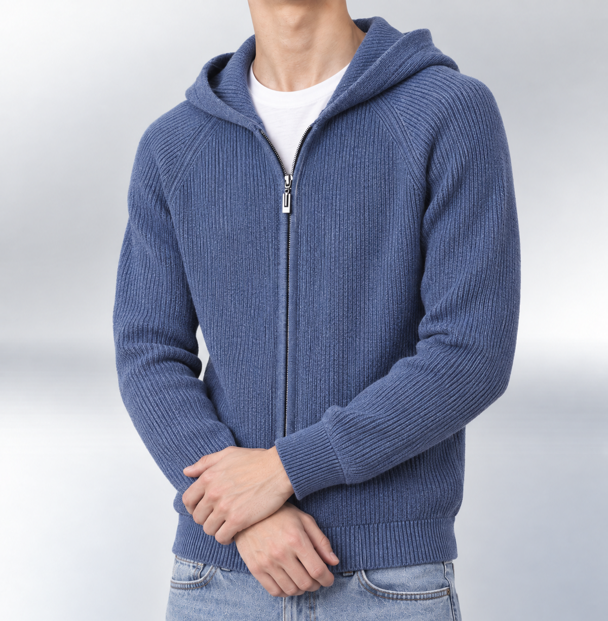 Knit Zip Hoodie Noble Blue