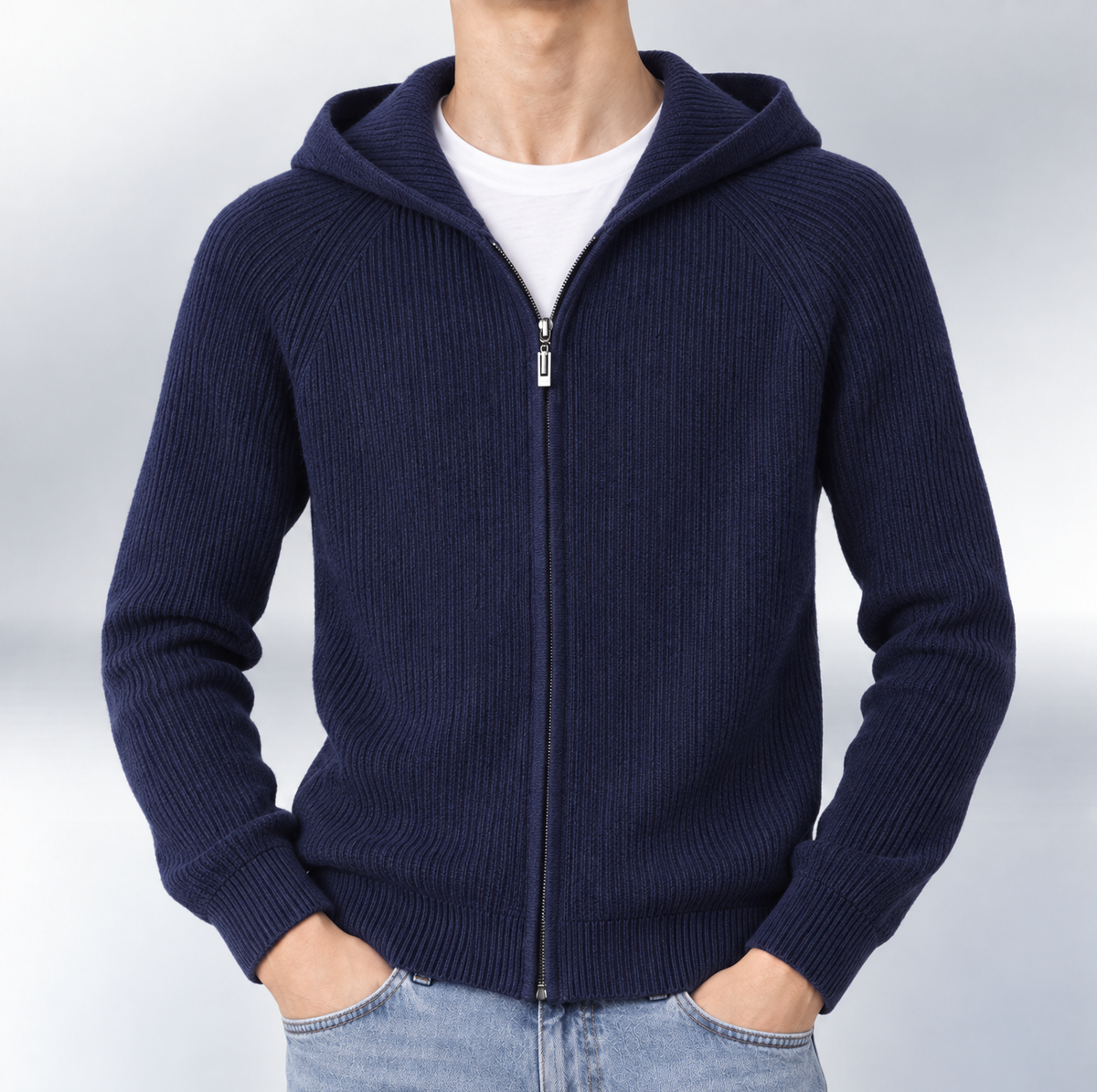 Knit Zip Hoodie Navy