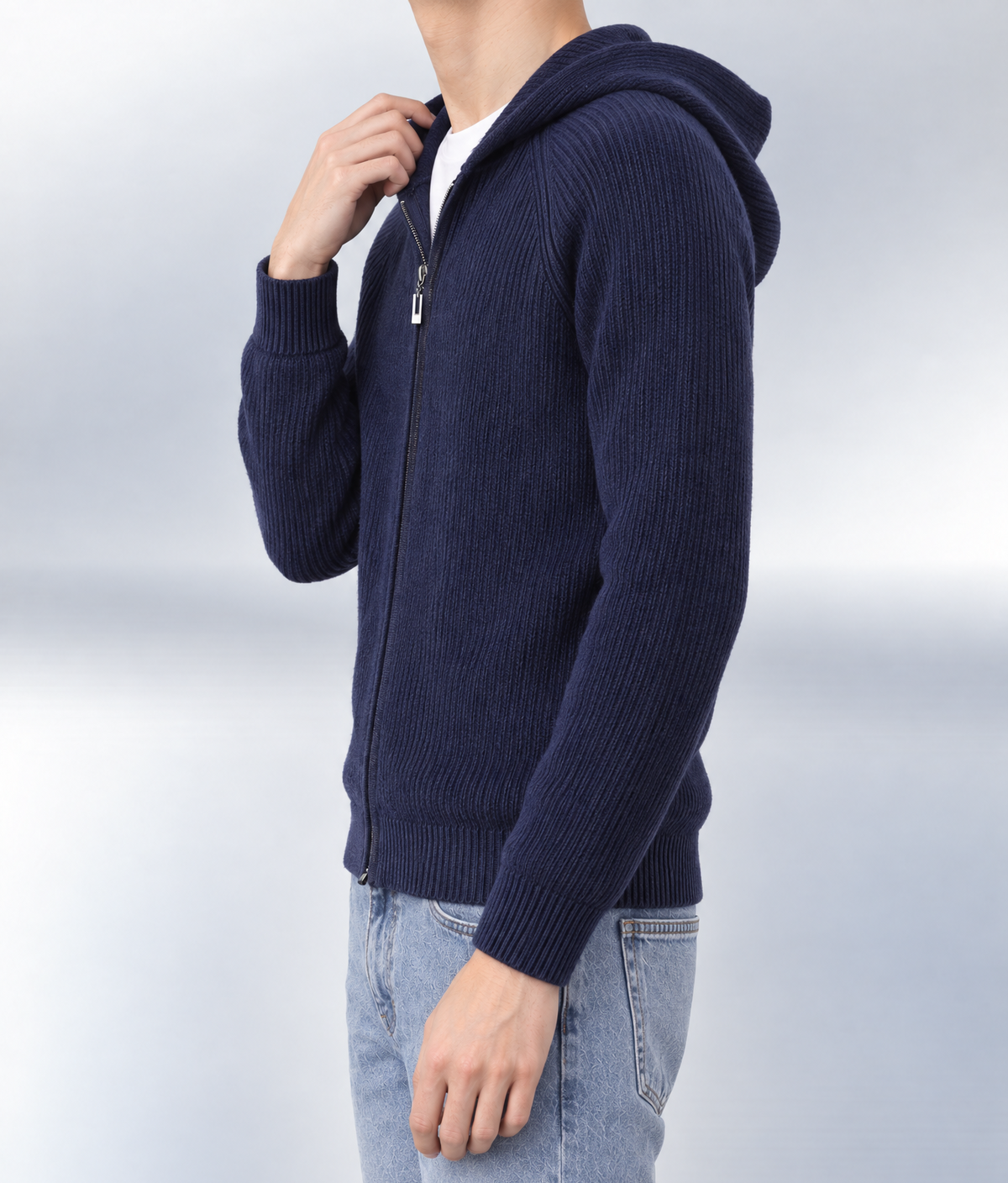 Knit Zip Hoodie Navy