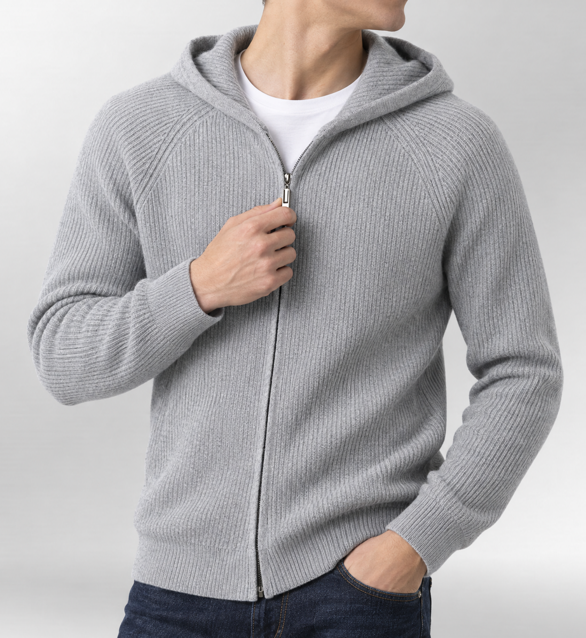 Knit Zip Hoodie Grey