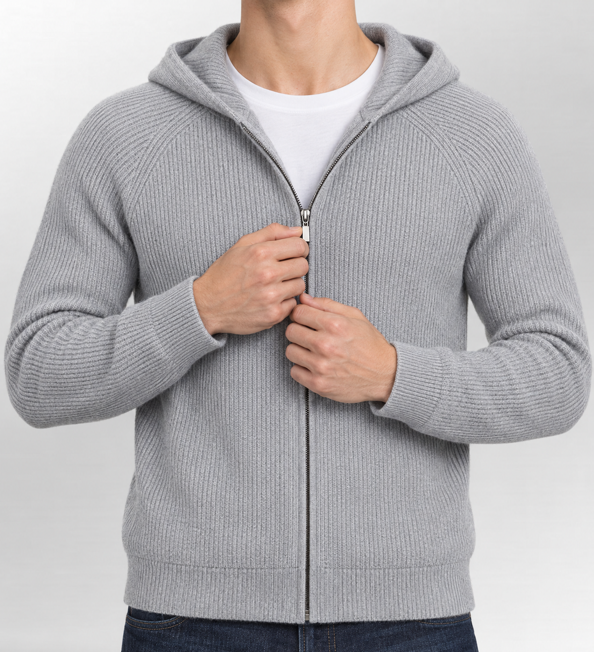 Knit Zip Hoodie Grey