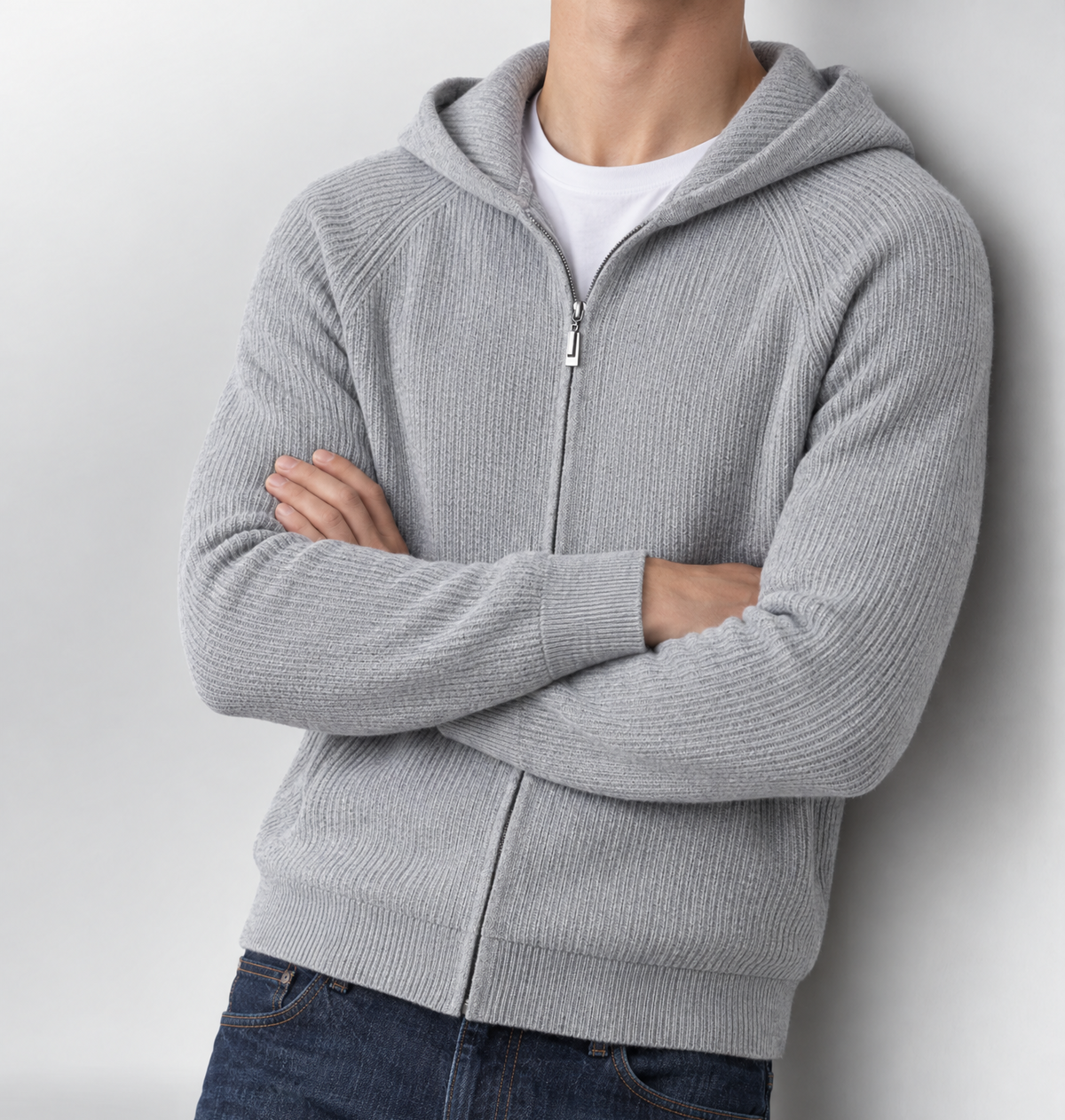 Knit Zip Hoodie Grey